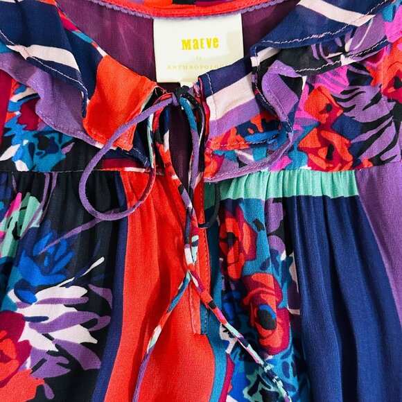 Maeve Anthropologie Women's Size L Anderson Patchwork Floral Ruffle Blouse - Picture 4 of 6